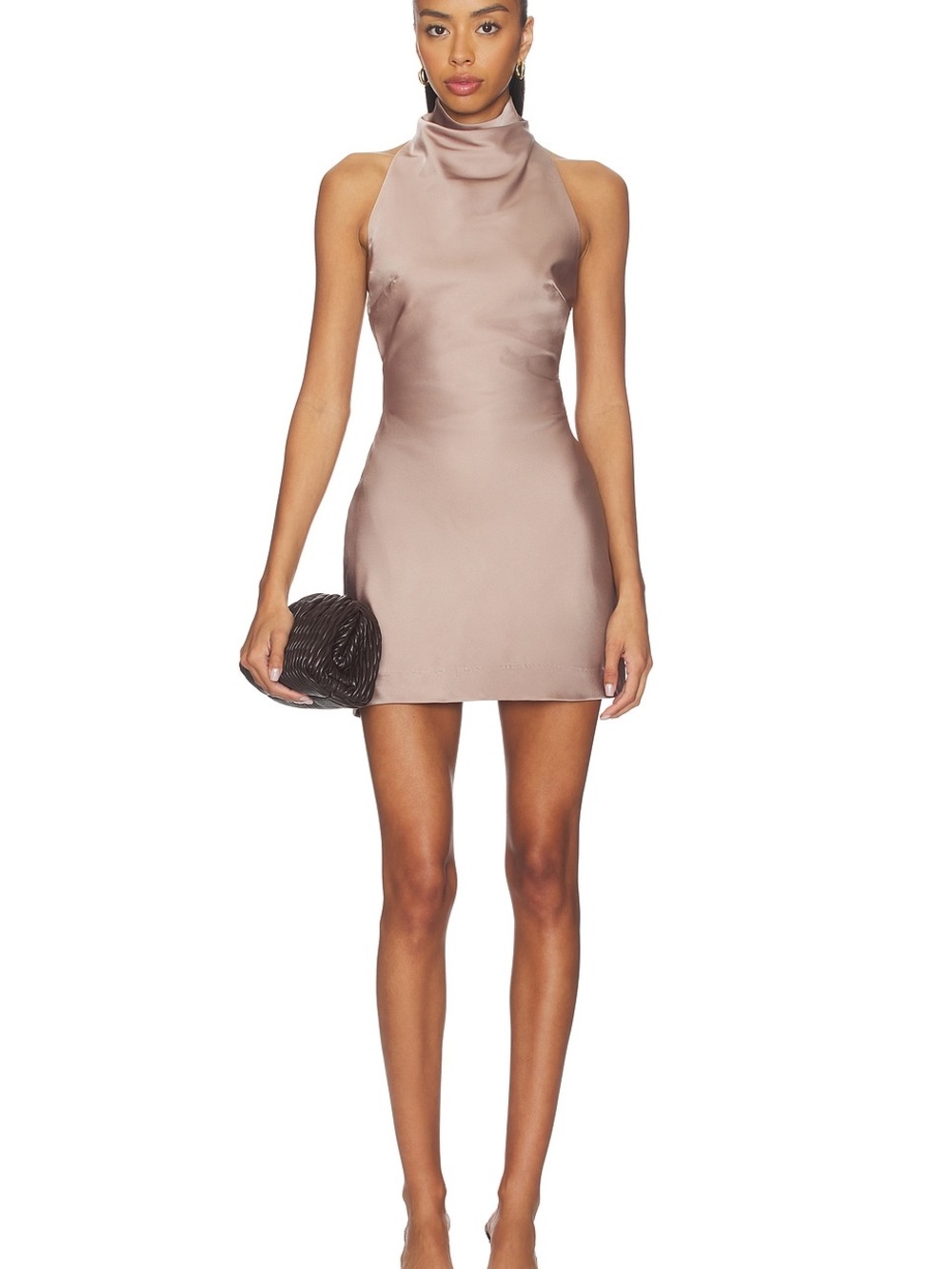 ALL THE WAYS Bryony Halter Mini Dress Mocha Satin XS Party Cocktail NWT